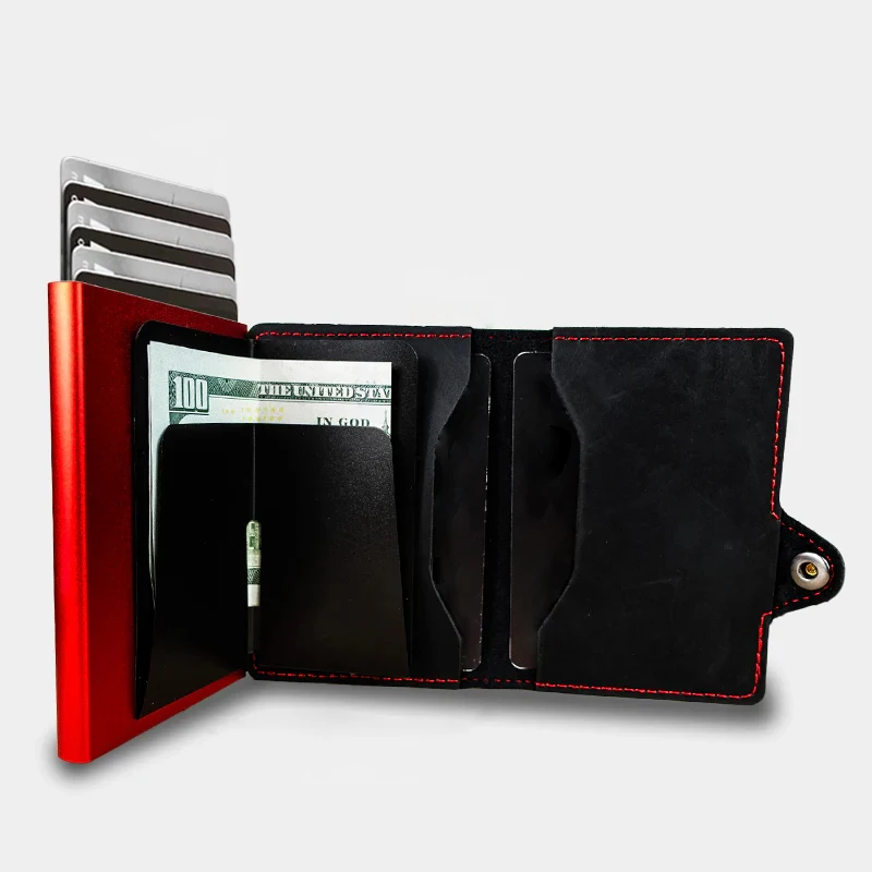 CASEKEY Men Wallet Billetera RFID Blocking Pop Up Credit Card Holder Mini Purse Pu Leather Cardholder Tarjetero with Coin Purse