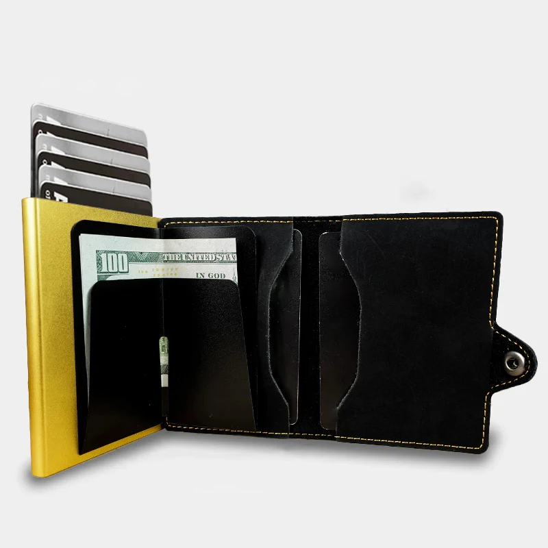 CASEKEY Men Wallet Billetera RFID Blocking Pop Up Credit Card Holder Mini Purse Pu Leather Cardholder Tarjetero with Coin Purse
