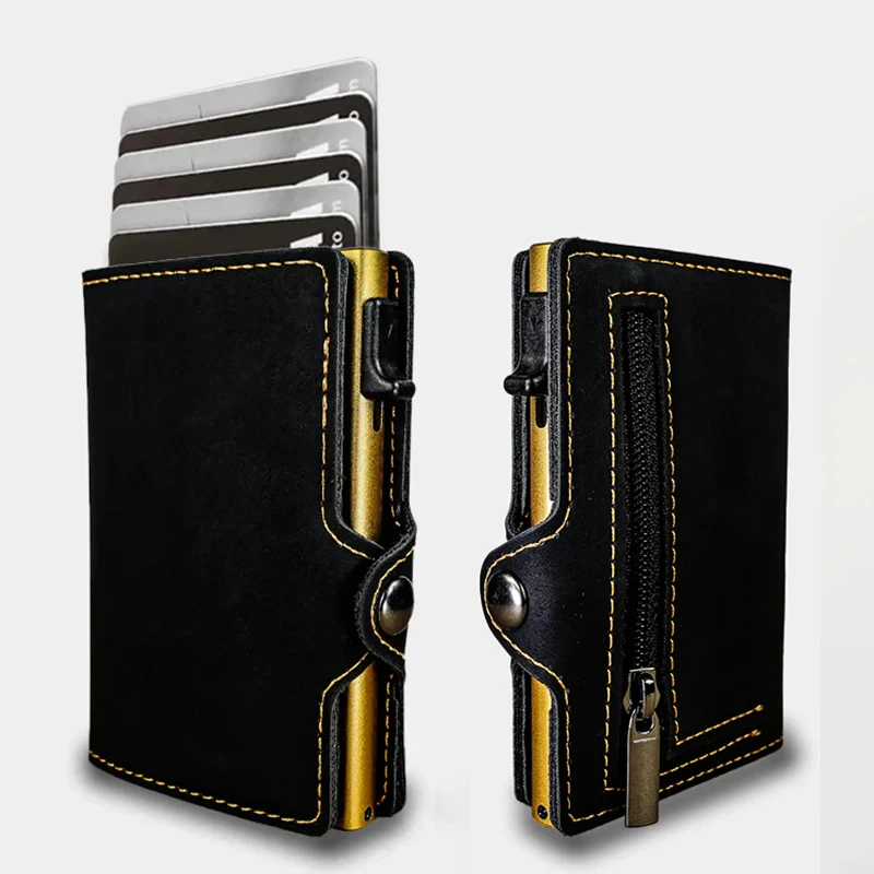 CASEKEY Men Wallet Billetera RFID Blocking Pop Up Credit Card Holder Mini Purse Pu Leather Cardholder Tarjetero with Coin Purse