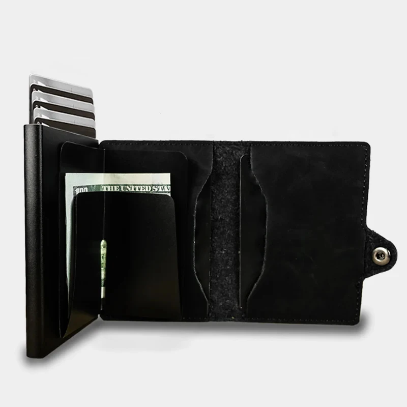 CASEKEY Men Wallet Billetera RFID Blocking Pop Up Credit Card Holder Mini Purse Pu Leather Cardholder Tarjetero with Coin Purse