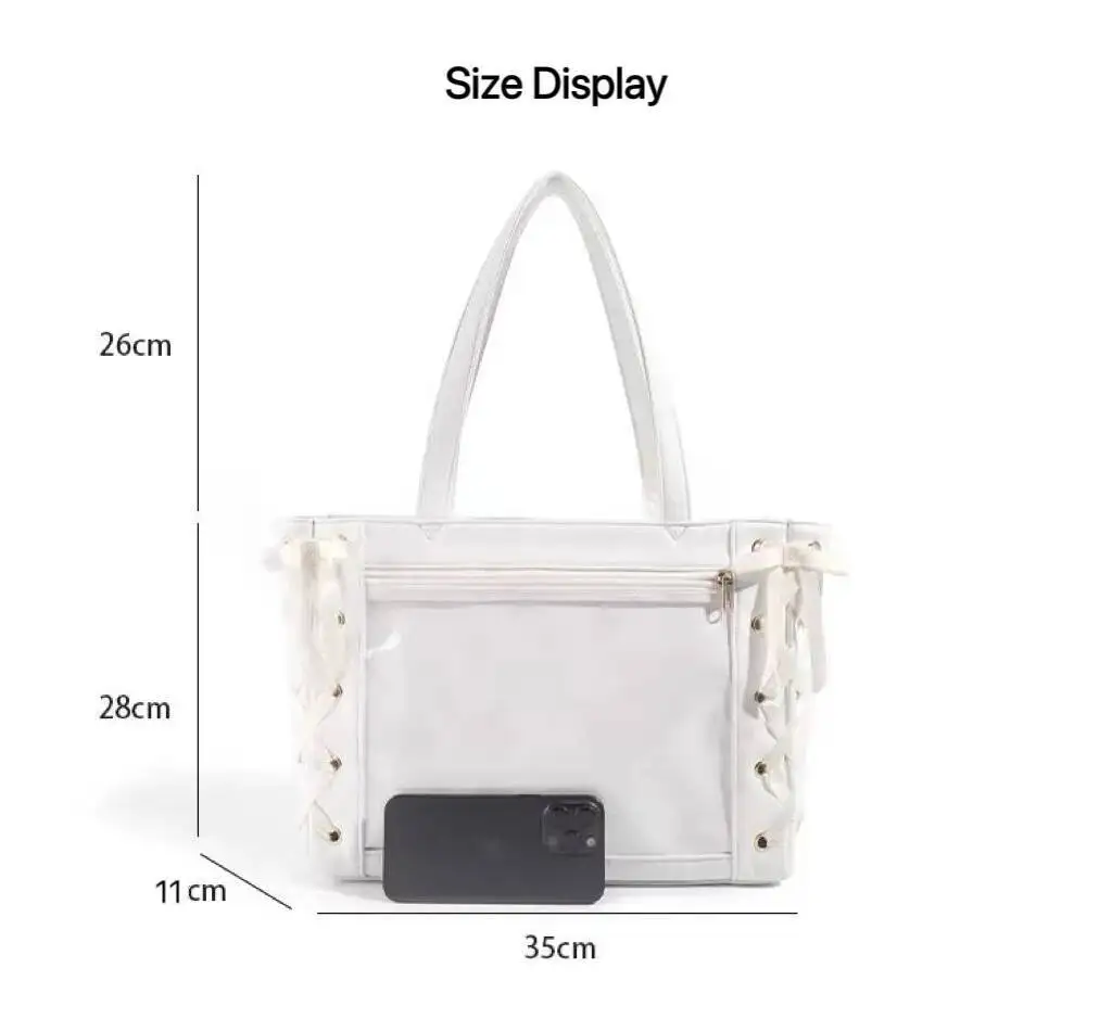 Japanese Sweet Women Ribbon Ita Bag Fashion Large Capacity Tote Bag Aesthetic Shoulder Bag Cute Lolita Girl Transparent Handbags