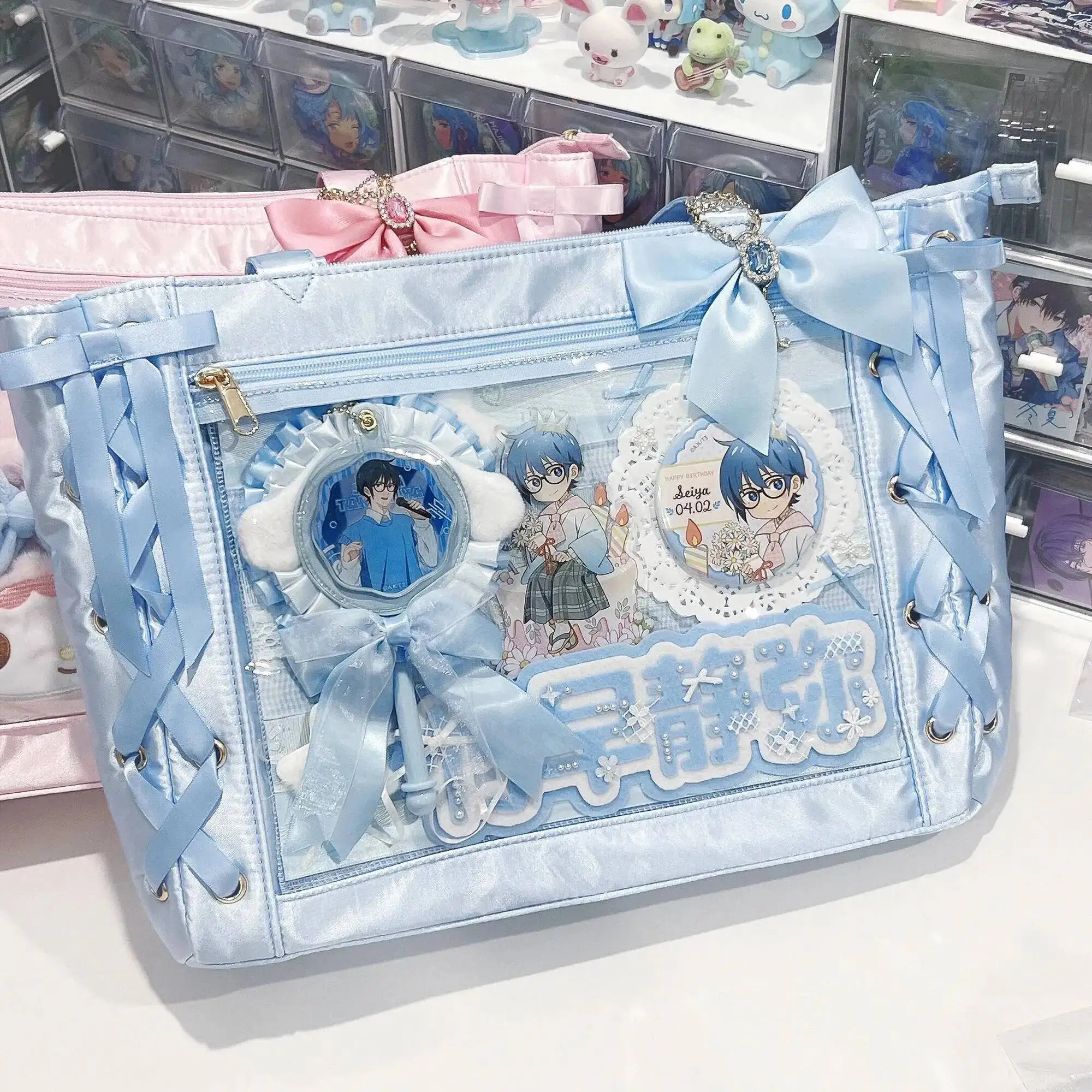 Japanese Sweet Women Ribbon Ita Bag Fashion Large Capacity Tote Bag Aesthetic Shoulder Bag Cute Lolita Girl Transparent Handbags