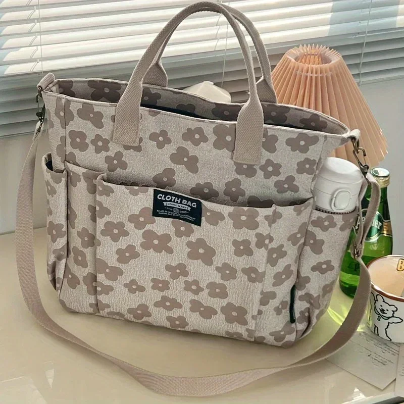 3D Floral Design Tote Bag, Thickened Zipper, Multifunctional Canvas Bag, Student Computer Handbag Shoulder Crossbody School Bag,