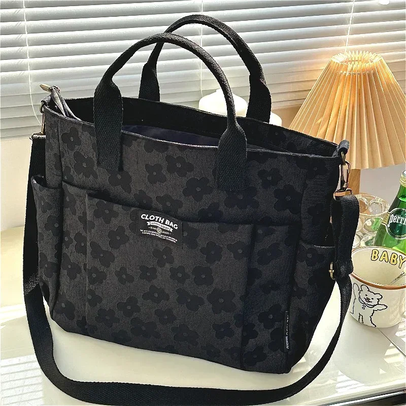 3D Floral Design Tote Bag, Thickened Zipper, Multifunctional Canvas Bag, Student Computer Handbag Shoulder Crossbody School Bag,