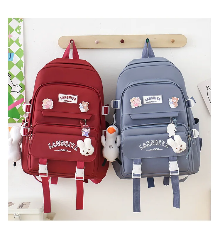 5-piece Set of Free Pendants Forest Style Korean Version Casual Harajuku Student Backpack for High School Girls Large Capacity