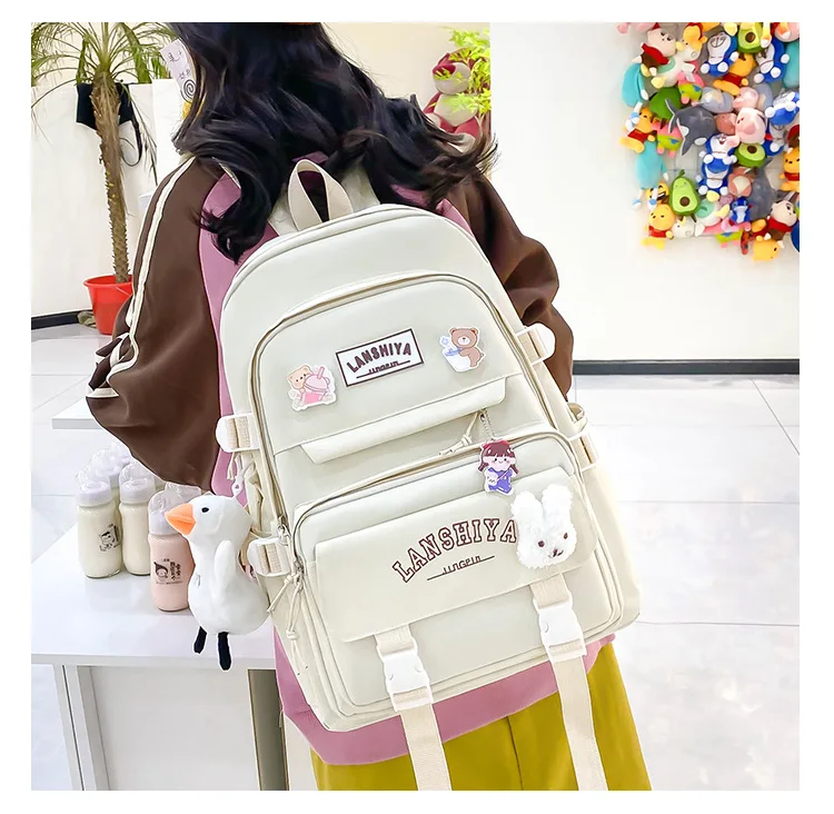 5-piece Set of Free Pendants Forest Style Korean Version Casual Harajuku Student Backpack for High School Girls Large Capacity