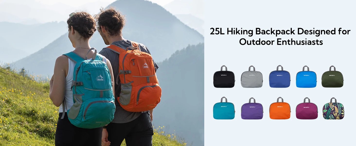 WATERFLY Hiking Foldable Daypack Backpack: 25L Ultra Lightweight Packable Waterproof Outdoor Travel Day Pack for Woman Man
