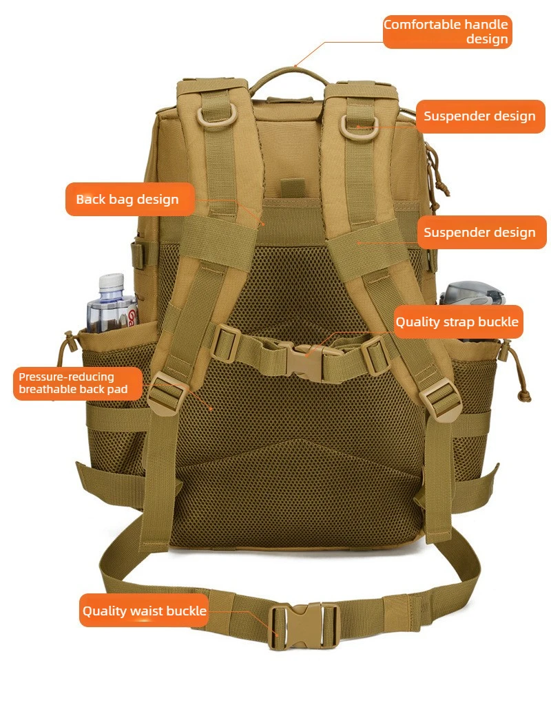 45L Men's Outdoor Backpack Molle Hiking with Bottle Stand Outdoor Hiking Bag Fitness Backpack