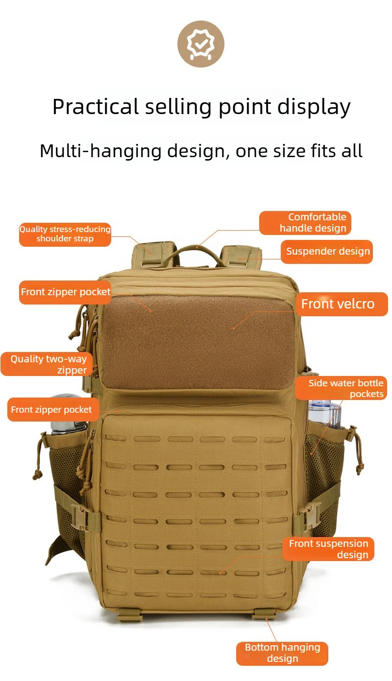 45L Men's Outdoor Backpack Molle Hiking with Bottle Stand Outdoor Hiking Bag Fitness Backpack