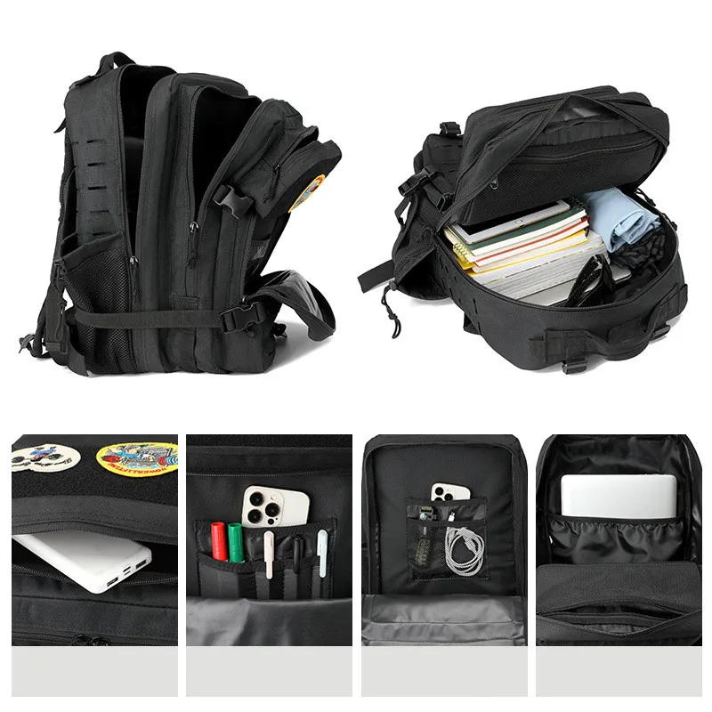 45L Men's Outdoor Backpack Molle Hiking with Bottle Stand Outdoor Hiking Bag Fitness Backpack