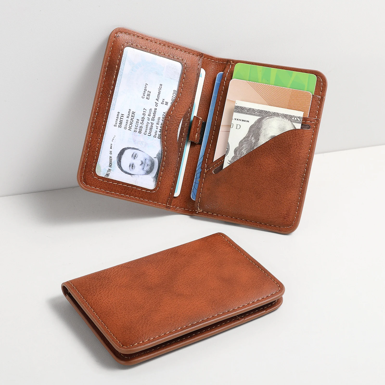 Rfid Blocking Leather Front Pocket Wallet For Men Slim Minimalist Men's Credit Card Holder Ultra Thin Wallet Male With ID Window