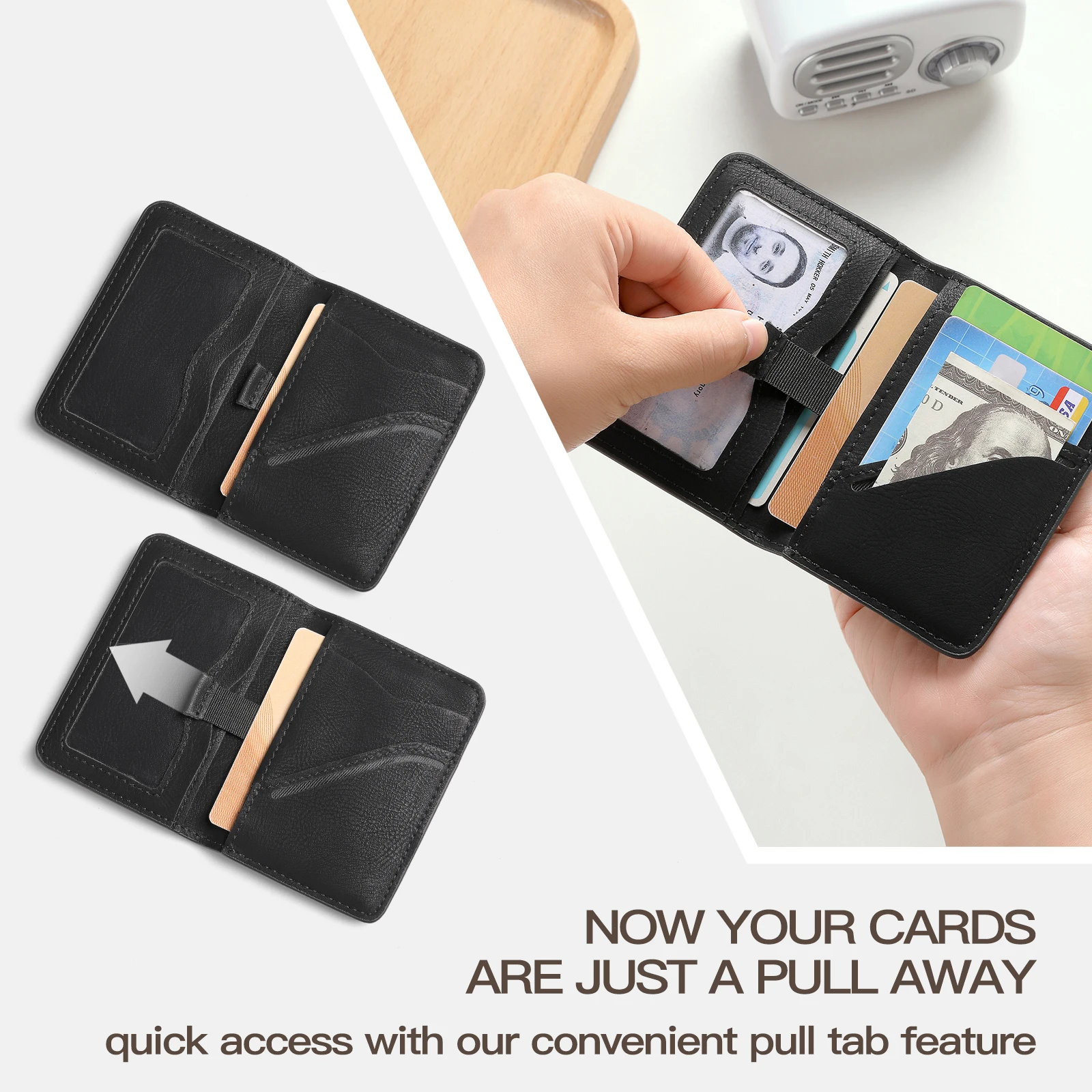 Rfid Blocking Leather Front Pocket Wallet For Men Slim Minimalist Men's Credit Card Holder Ultra Thin Wallet Male With ID Window
