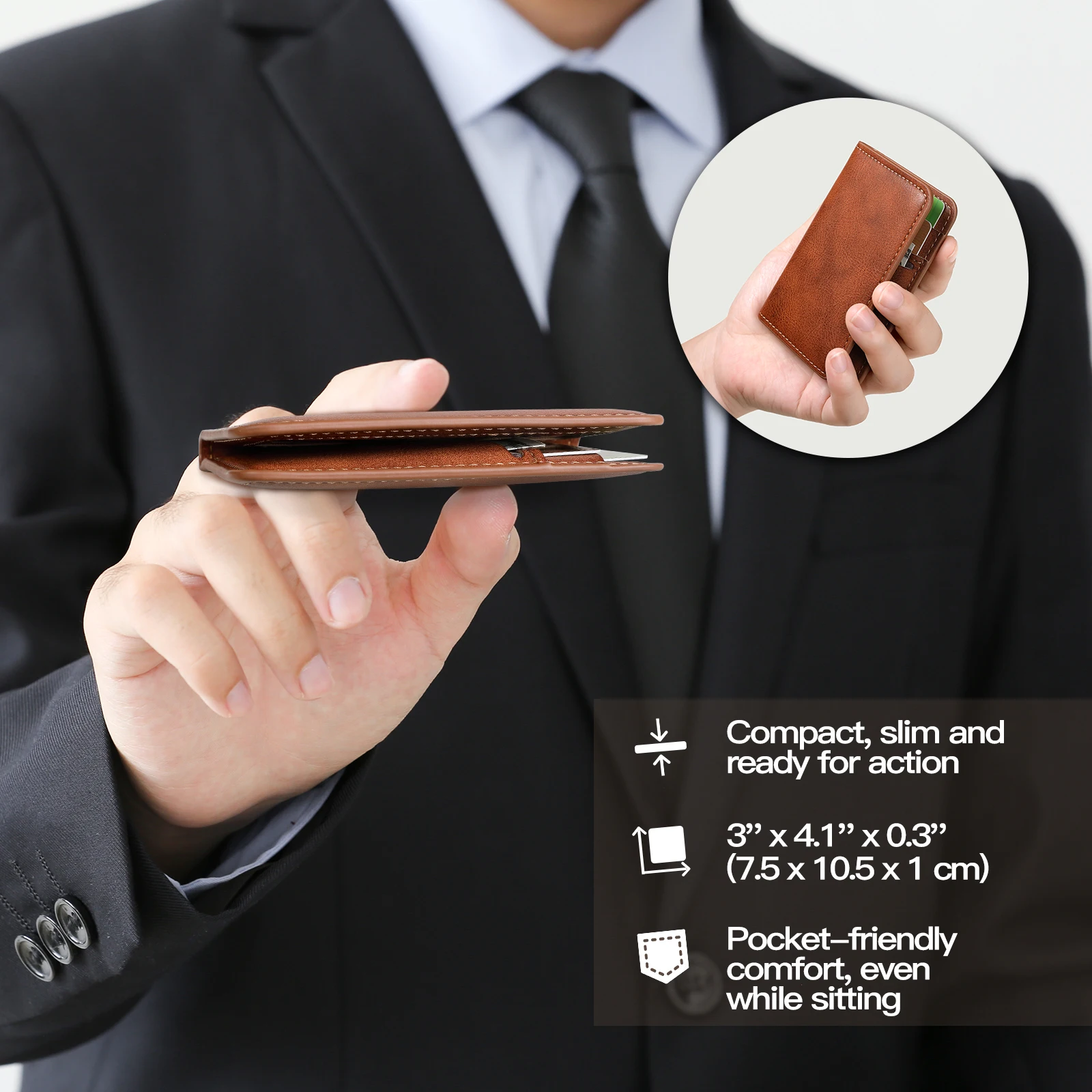 Rfid Blocking Leather Front Pocket Wallet For Men Slim Minimalist Men's Credit Card Holder Ultra Thin Wallet Male With ID Window