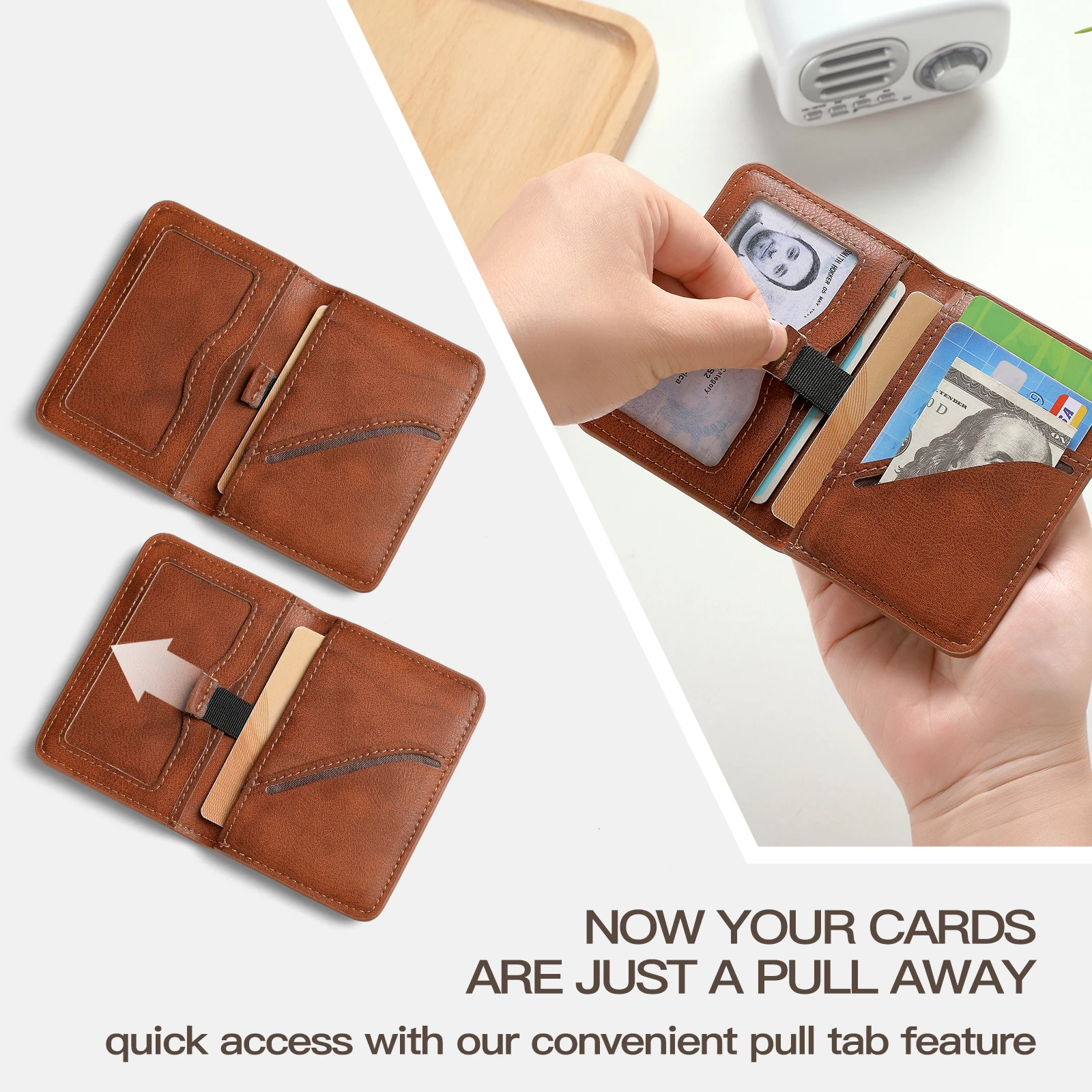 Rfid Blocking Leather Front Pocket Wallet For Men Slim Minimalist Men's Credit Card Holder Ultra Thin Wallet Male With ID Window