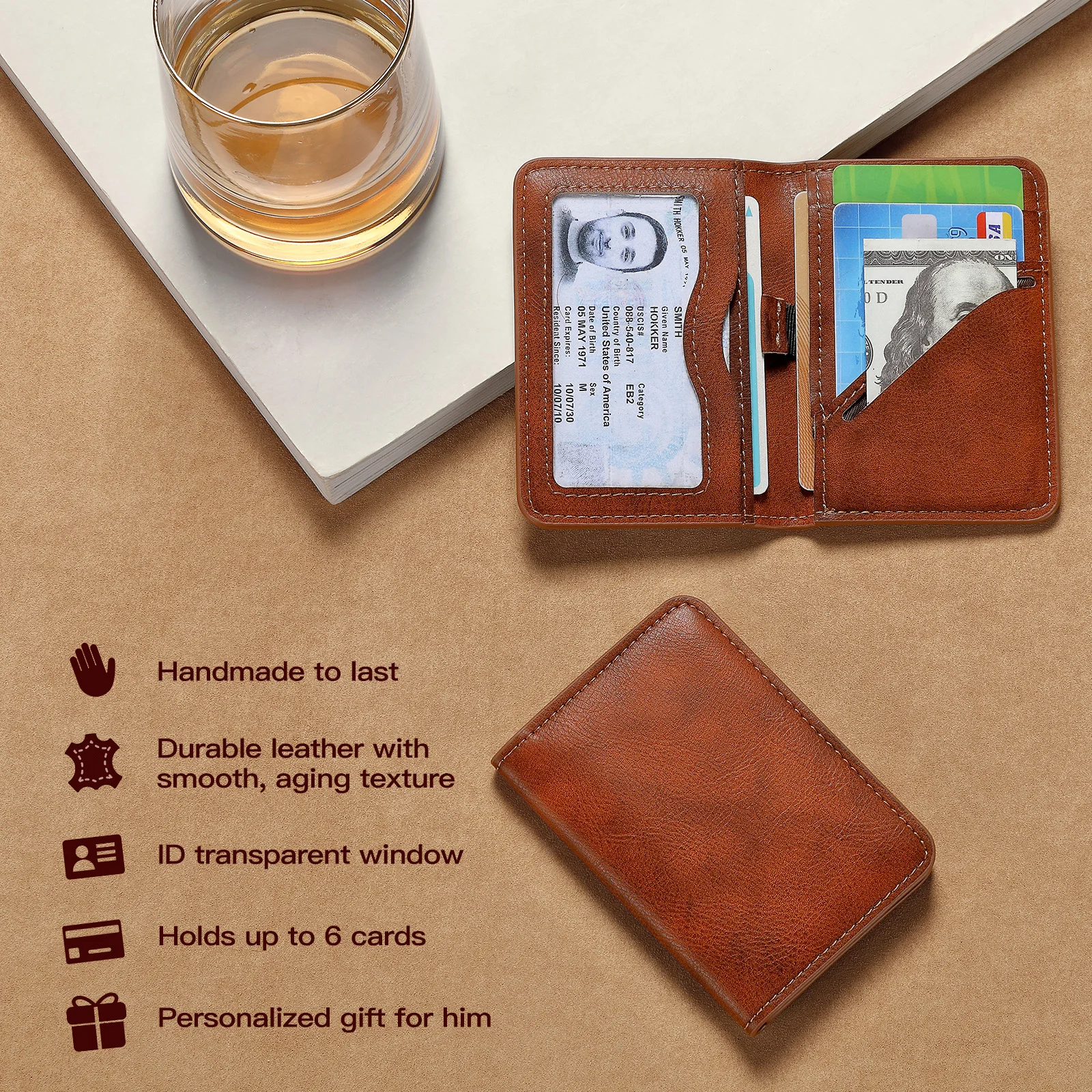 Rfid Blocking Leather Front Pocket Wallet For Men Slim Minimalist Men's Credit Card Holder Ultra Thin Wallet Male With ID Window
