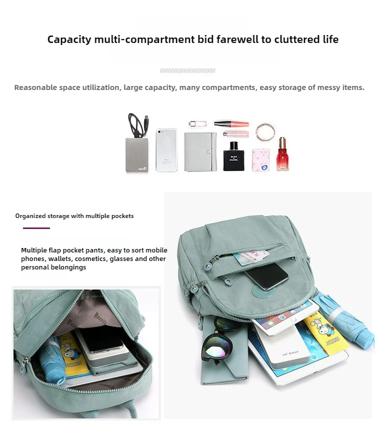 Women Stylish Nylon Oxford Backpack Korean Trendy Small Rucksack Versatile Canvas Bookbag Mommy Travel Bag