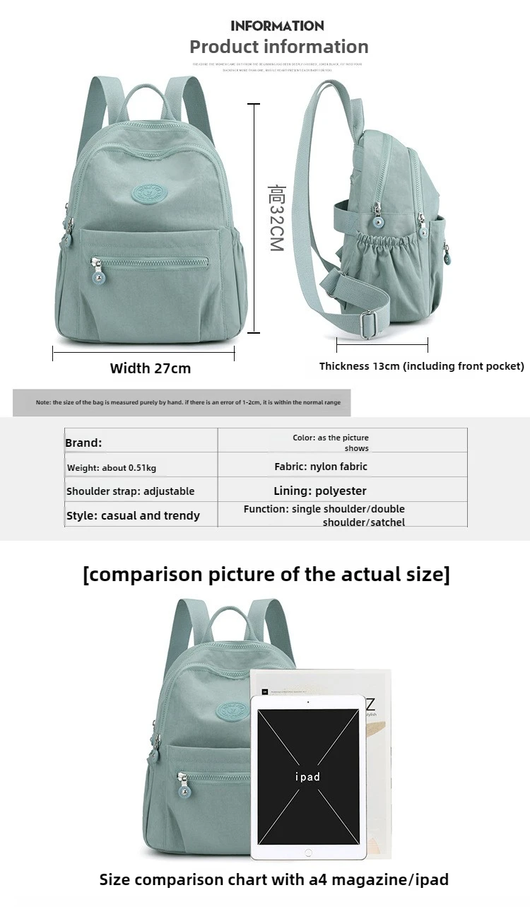 Women Stylish Nylon Oxford Backpack Korean Trendy Small Rucksack Versatile Canvas Bookbag Mommy Travel Bag