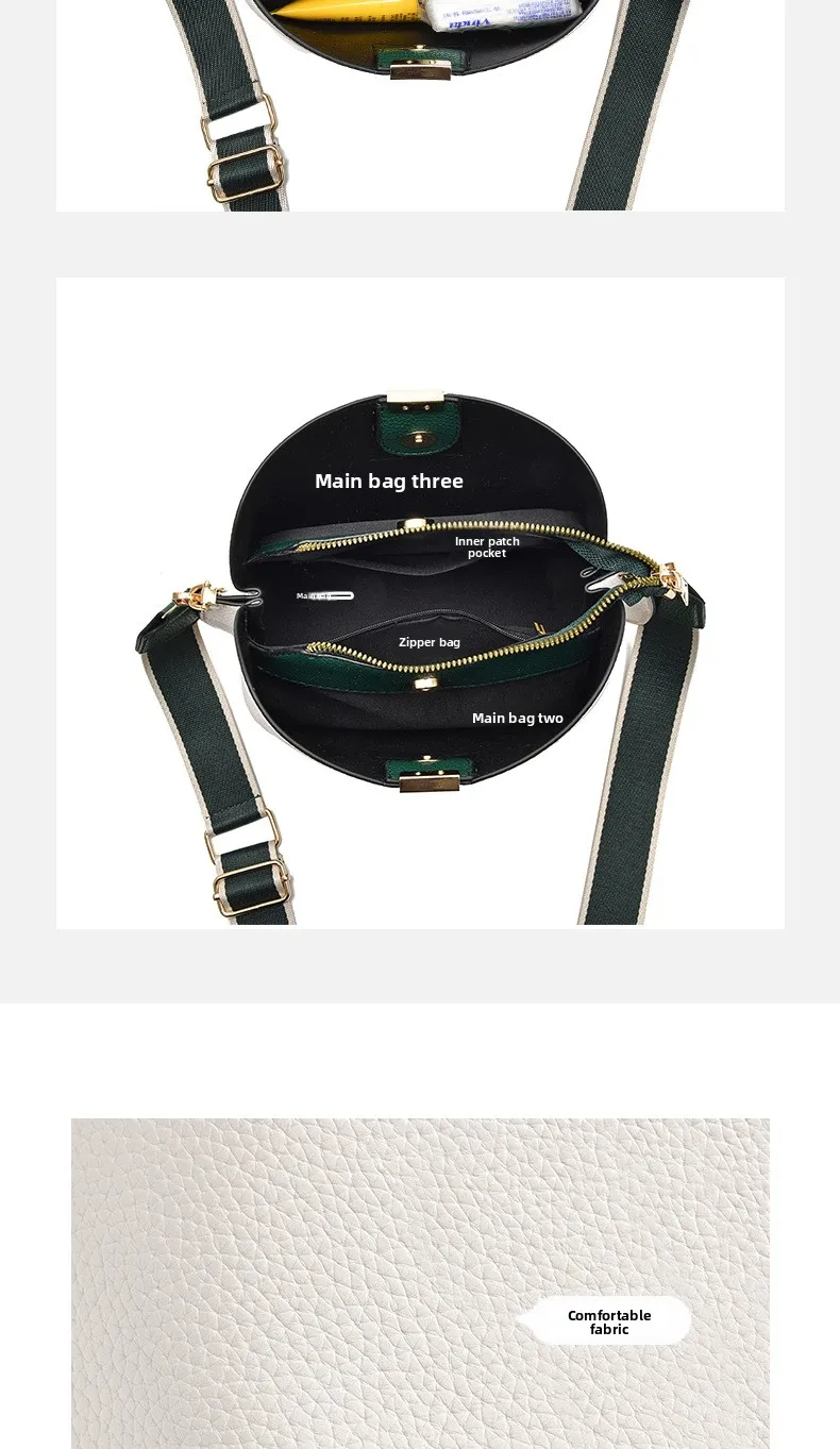 Minimalist Bucket Bag with Contrast Colors Strap & Hardware, Soft Textured Leather, Adjustable Crossbody Strap for Daily Wear