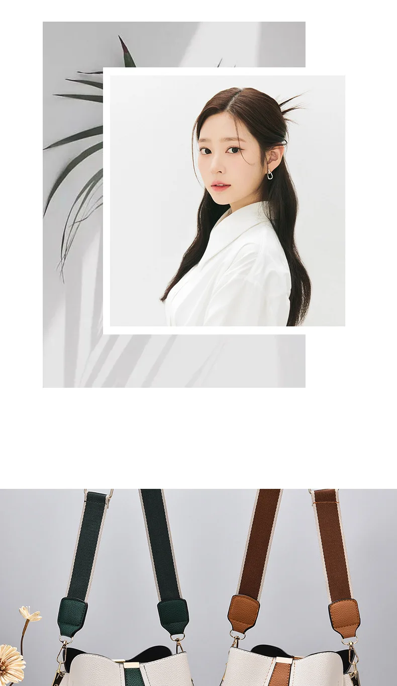 Minimalist Bucket Bag with Contrast Colors Strap & Hardware, Soft Textured Leather, Adjustable Crossbody Strap for Daily Wear