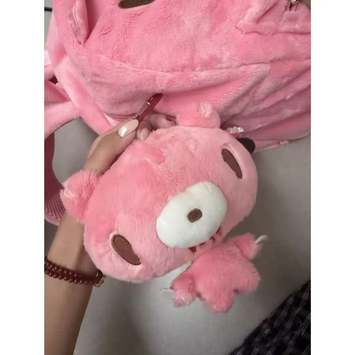 Kawaii Pink Plush Bear Coin Purse Mini Wallet Card Holder Cute Animal Bag Charm Keychain Pouch Small Credit Card Case Girls Gif