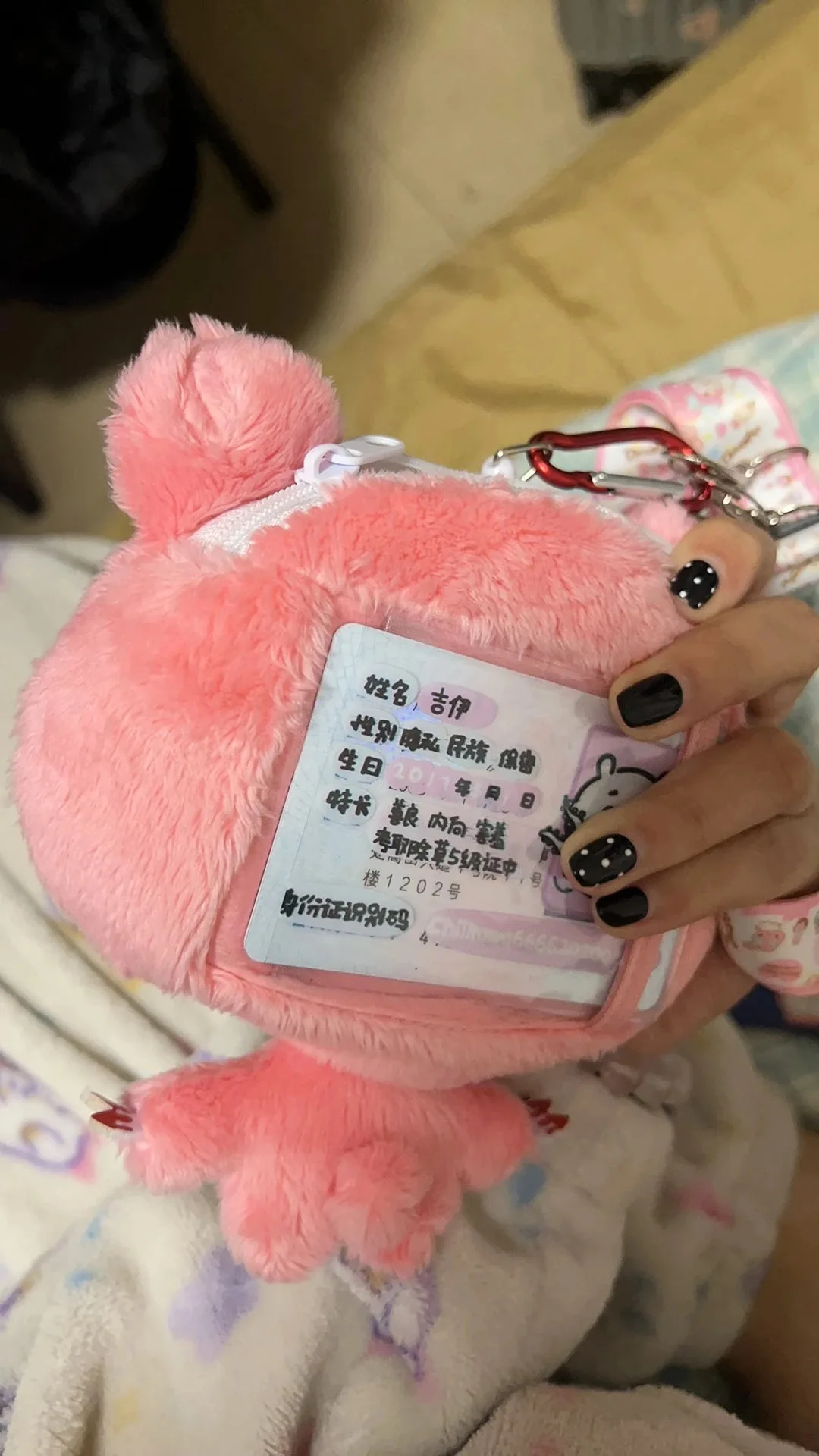 Kawaii Pink Plush Bear Coin Purse Mini Wallet Card Holder Cute Animal Bag Charm Keychain Pouch Small Credit Card Case Girls Gif