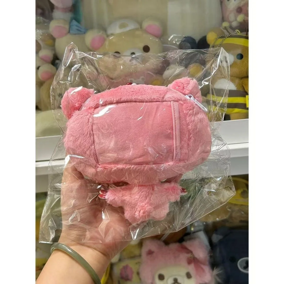 Kawaii Pink Plush Bear Coin Purse Mini Wallet Card Holder Cute Animal Bag Charm Keychain Pouch Small Credit Card Case Girls Gif