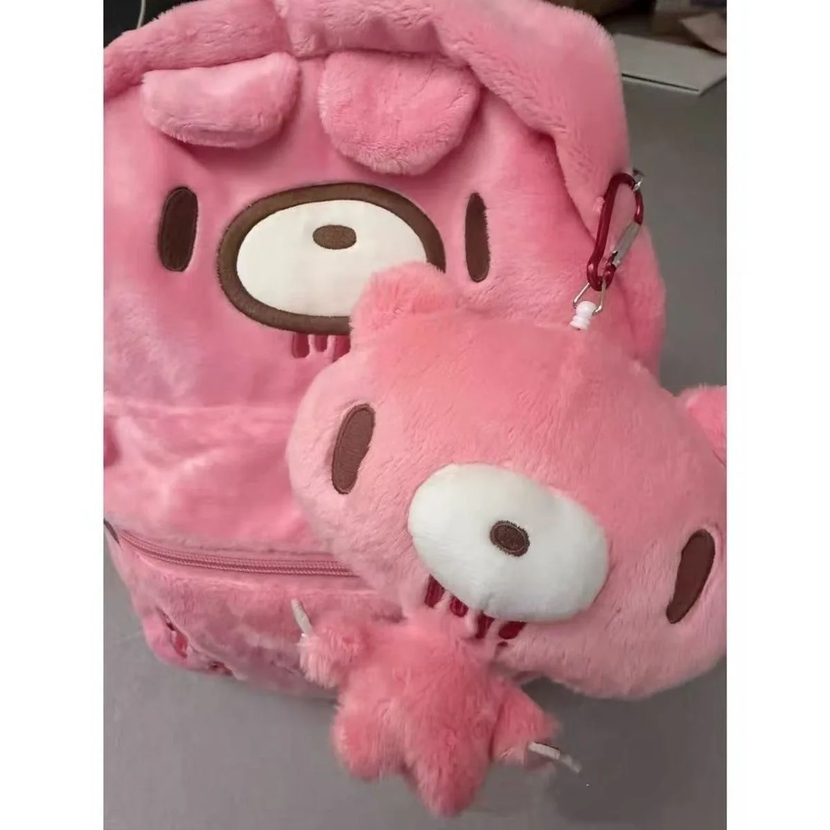 Kawaii Pink Plush Bear Coin Purse Mini Wallet Card Holder Cute Animal Bag Charm Keychain Pouch Small Credit Card Case Girls Gif