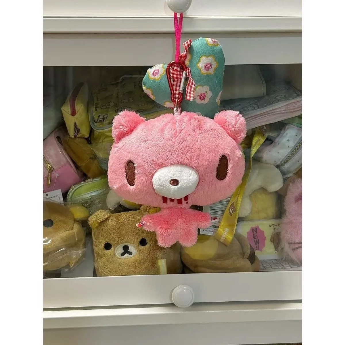 Kawaii Pink Plush Bear Coin Purse Mini Wallet Card Holder Cute Animal Bag Charm Keychain Pouch Small Credit Card Case Girls Gif