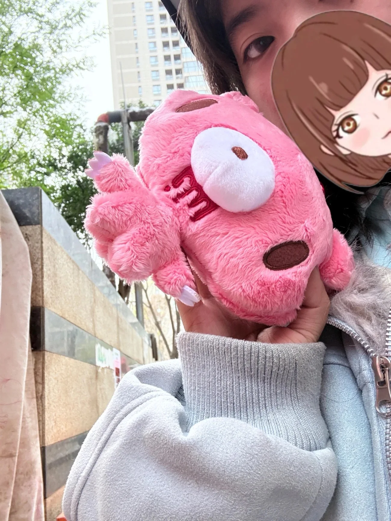 Kawaii Pink Plush Bear Coin Purse Mini Wallet Card Holder Cute Animal Bag Charm Keychain Pouch Small Credit Card Case Girls Gif