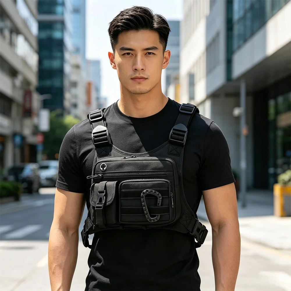 Men's Vest Outdoor Tactical MOLLE Chest Bag Chest Pack for Cycling Bags Running Front Chest Bag EDC Sports Vest Bag