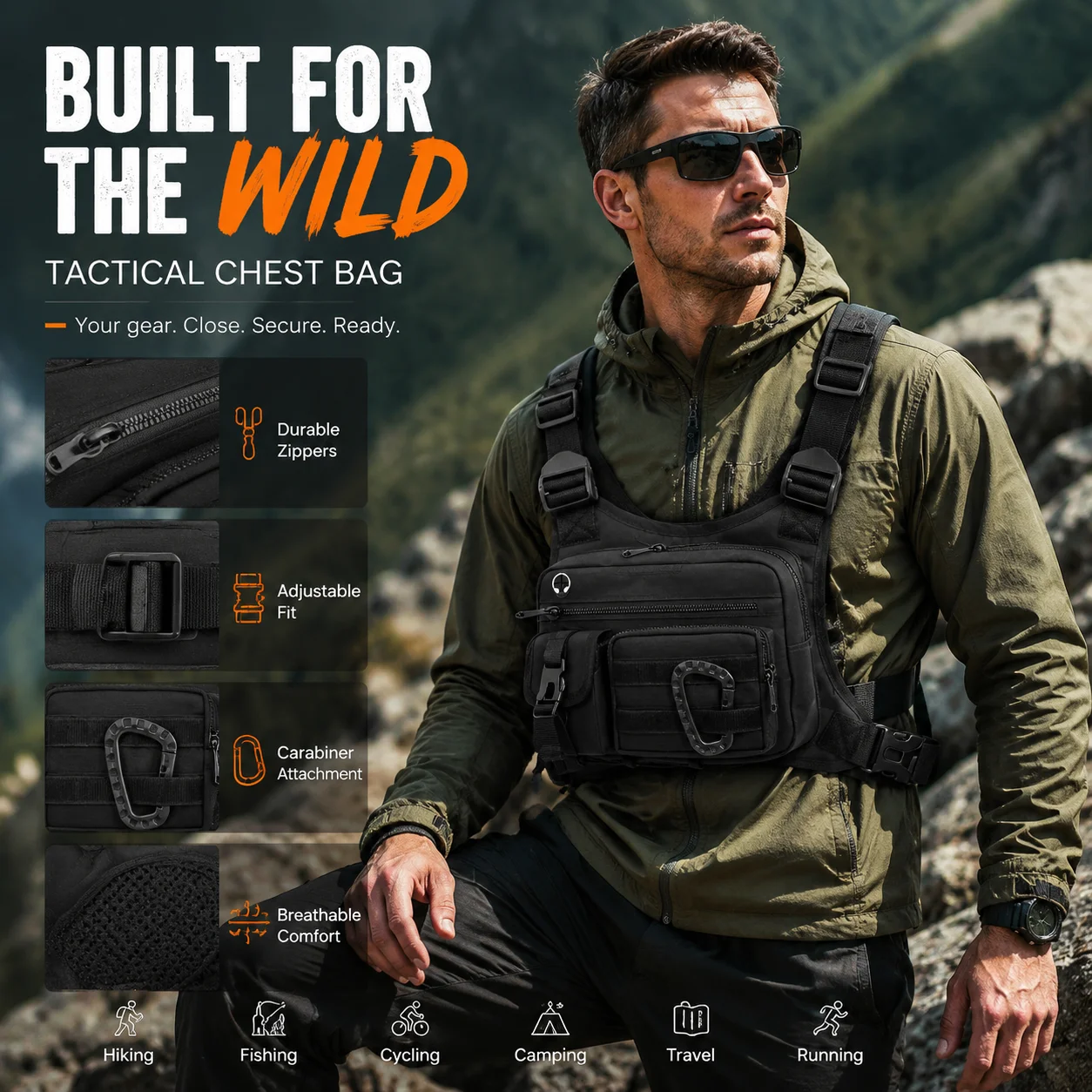 Men's Vest Outdoor Tactical MOLLE Chest Bag Chest Pack for Cycling Bags Running Front Chest Bag EDC Sports Vest Bag