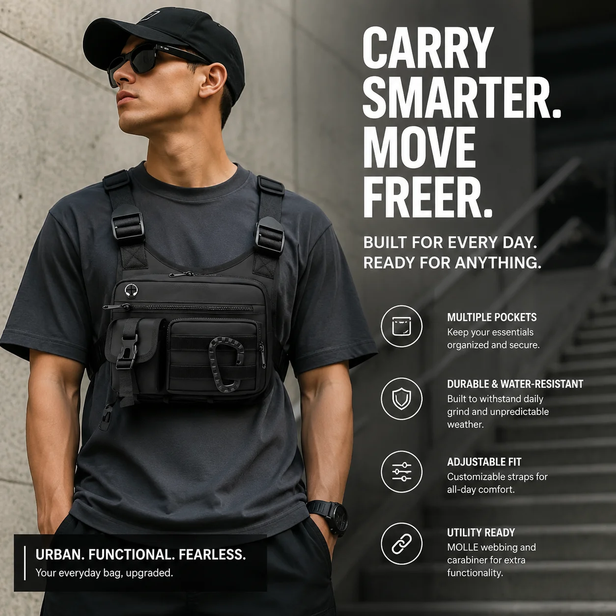 Men's Vest Outdoor Tactical MOLLE Chest Bag Chest Pack for Cycling Bags Running Front Chest Bag EDC Sports Vest Bag