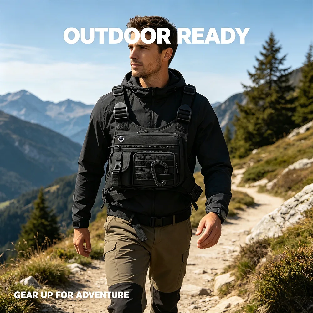 Men's Vest Outdoor Tactical MOLLE Chest Bag Chest Pack for Cycling Bags Running Front Chest Bag EDC Sports Vest Bag