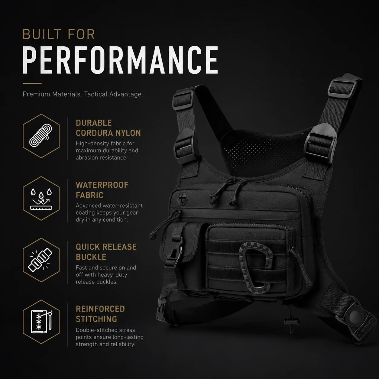 Men's Vest Outdoor Tactical MOLLE Chest Bag Chest Pack for Cycling Bags Running Front Chest Bag EDC Sports Vest Bag