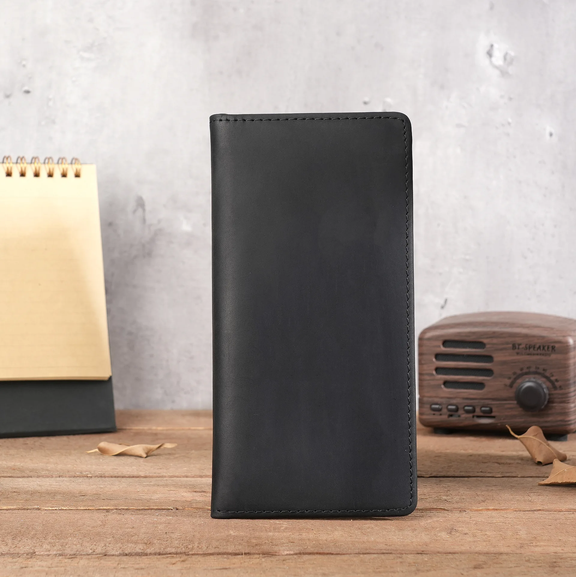 Men's Crazy Horse Leather Long Wallet Head Layer Leather Leather Retro Card Bag Multi Functional