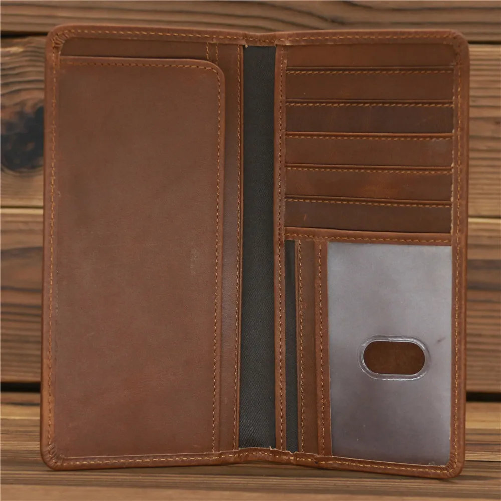 Men's Crazy Horse Leather Long Wallet Head Layer Leather Leather Retro Card Bag Multi Functional
