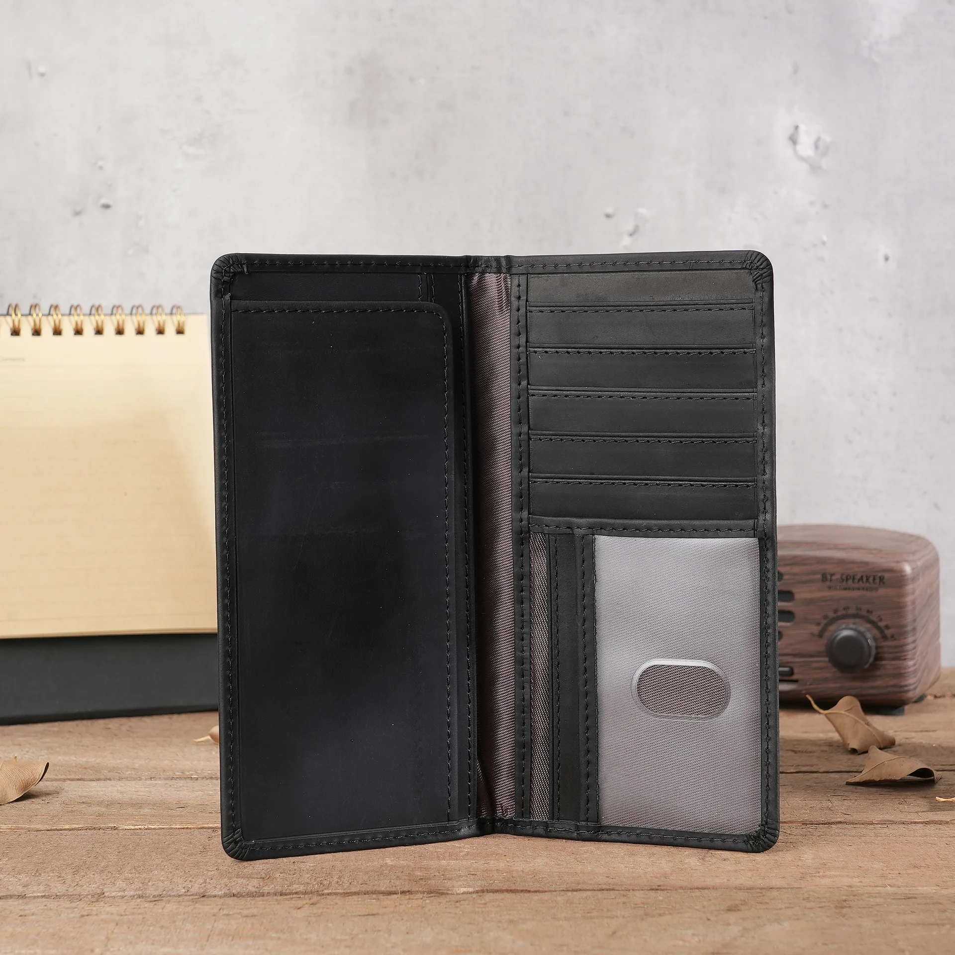 Men's Crazy Horse Leather Long Wallet Head Layer Leather Leather Retro Card Bag Multi Functional