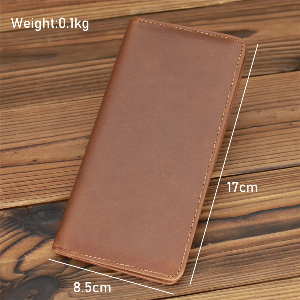 Men's Crazy Horse Leather Long Wallet Head Layer Leather Leather Retro Card Bag Multi Functional