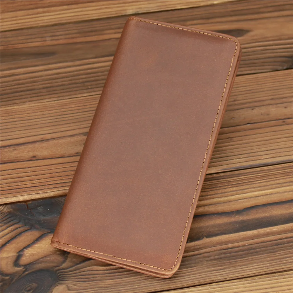Men's Crazy Horse Leather Long Wallet Head Layer Leather Leather Retro Card Bag Multi Functional