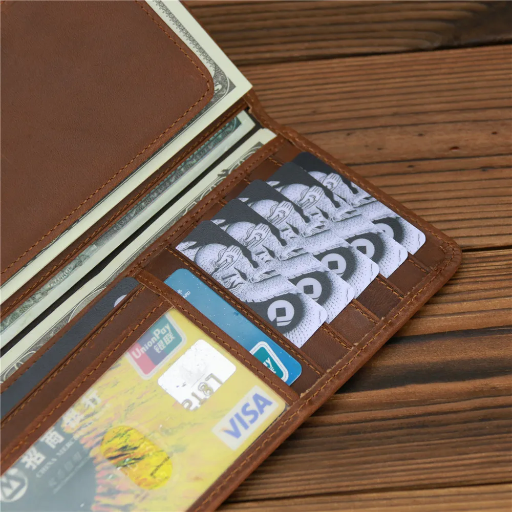 Men's Crazy Horse Leather Long Wallet Head Layer Leather Leather Retro Card Bag Multi Functional