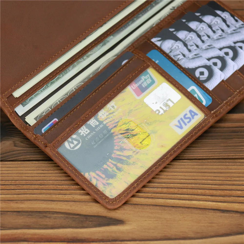 Men's Crazy Horse Leather Long Wallet Head Layer Leather Leather Retro Card Bag Multi Functional