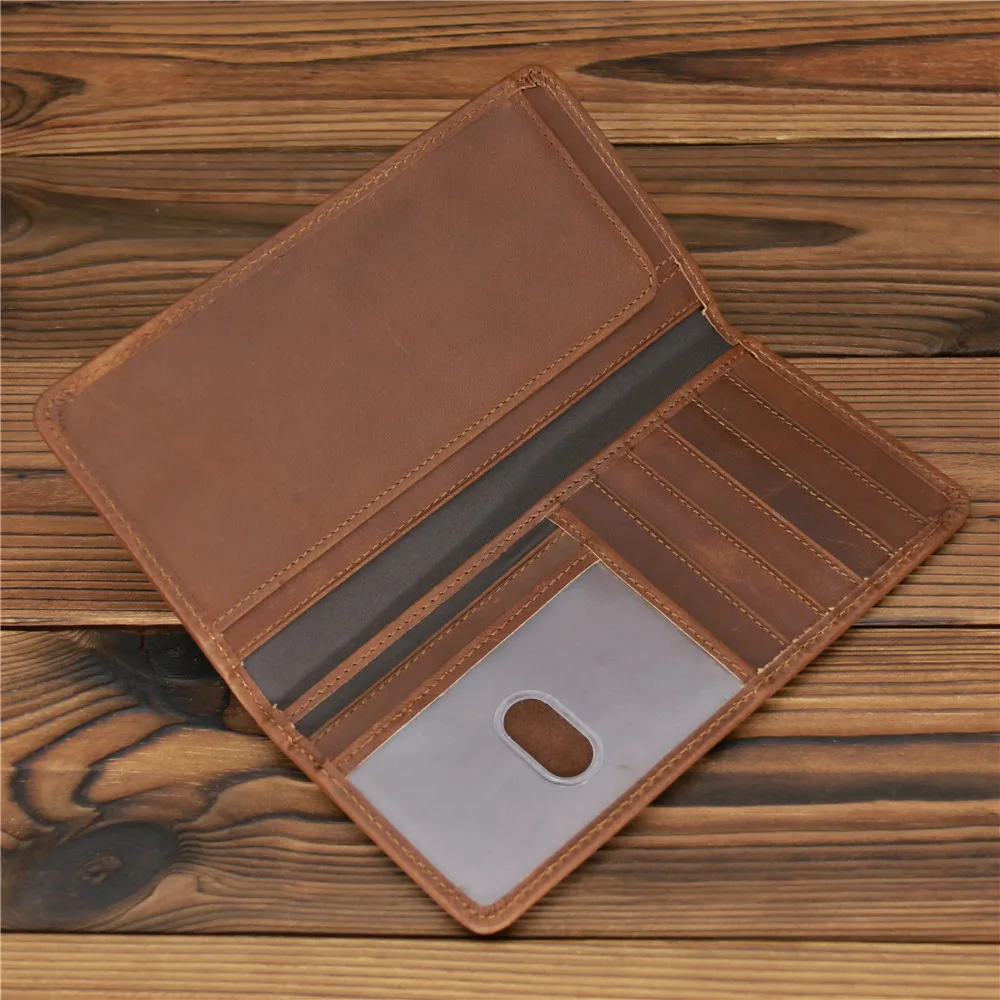 Men's Crazy Horse Leather Long Wallet Head Layer Leather Leather Retro Card Bag Multi Functional