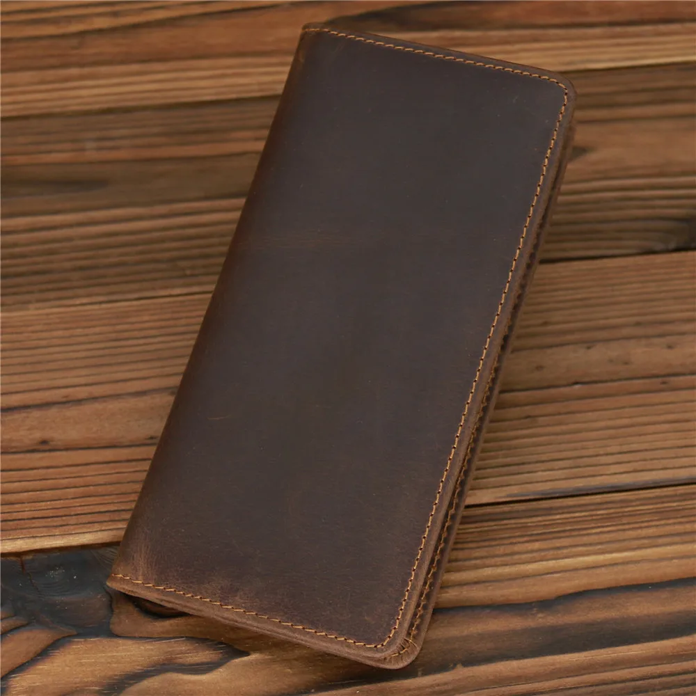 Men's Crazy Horse Leather Long Wallet Head Layer Leather Leather Retro Card Bag Multi Functional