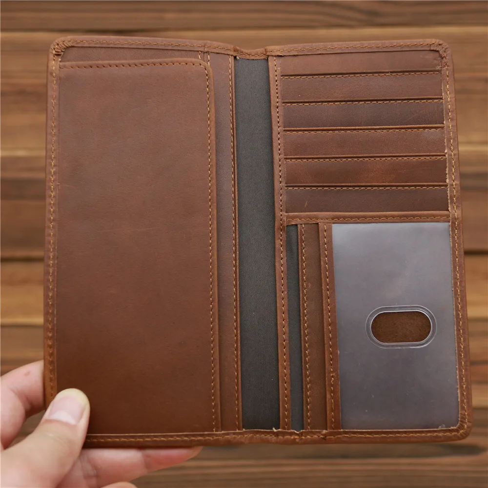 Men's Crazy Horse Leather Long Wallet Head Layer Leather Leather Retro Card Bag Multi Functional