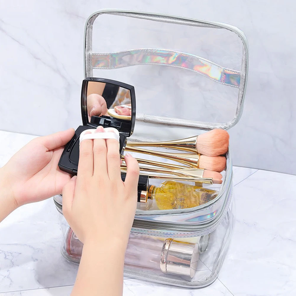 Portable Clear Makeup Bag,PVC Double-Layer Cosmetic Bag,Large Capacity Waterproof Wash Bag,Transparent Travel Storage Pouch