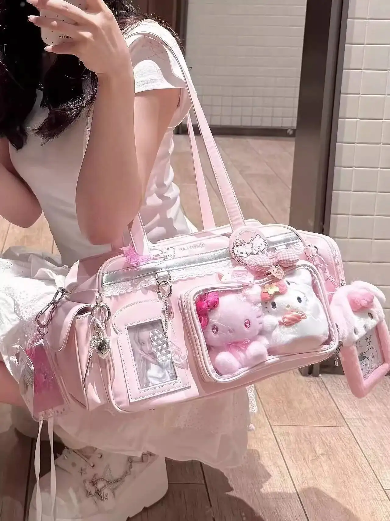 Y2K New Concert Ita Bag JK Large Capacity Shoulder Bag Cute Girl Transparent Backpack Exhibition DIY Badge Display Crossbody Bag