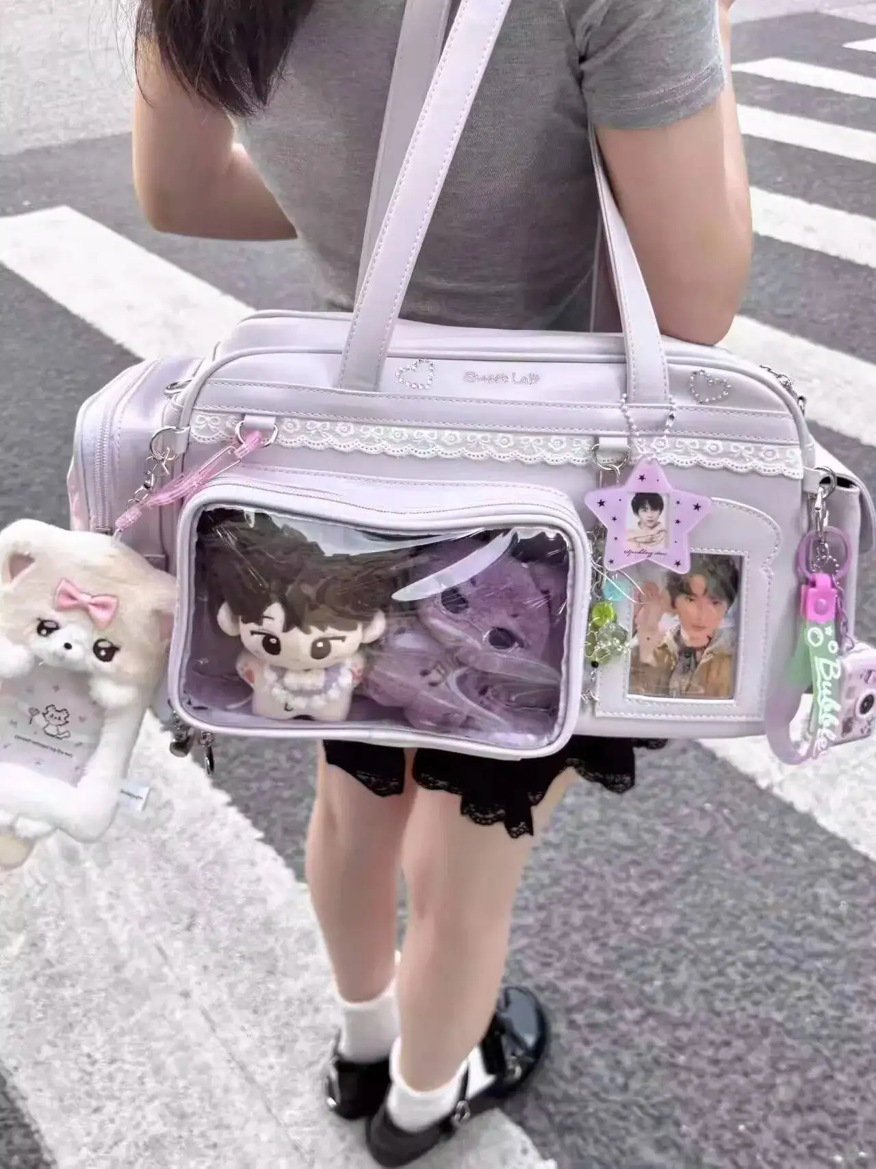 Y2K New Concert Ita Bag JK Large Capacity Shoulder Bag Cute Girl Transparent Backpack Exhibition DIY Badge Display Crossbody Bag