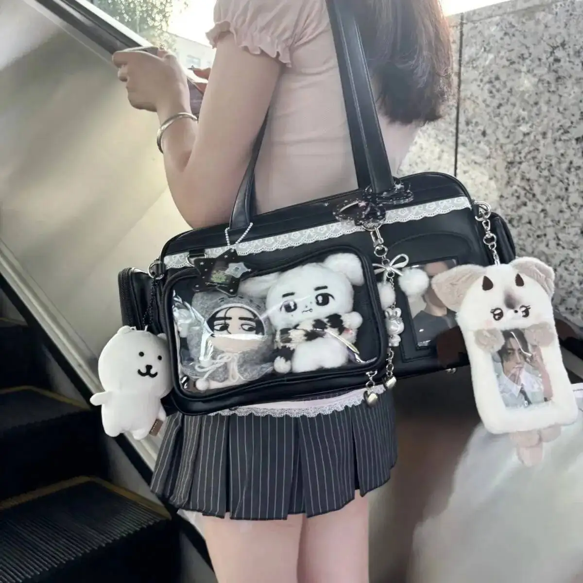 Y2K New Concert Ita Bag JK Large Capacity Shoulder Bag Cute Girl Transparent Backpack Exhibition DIY Badge Display Crossbody Bag