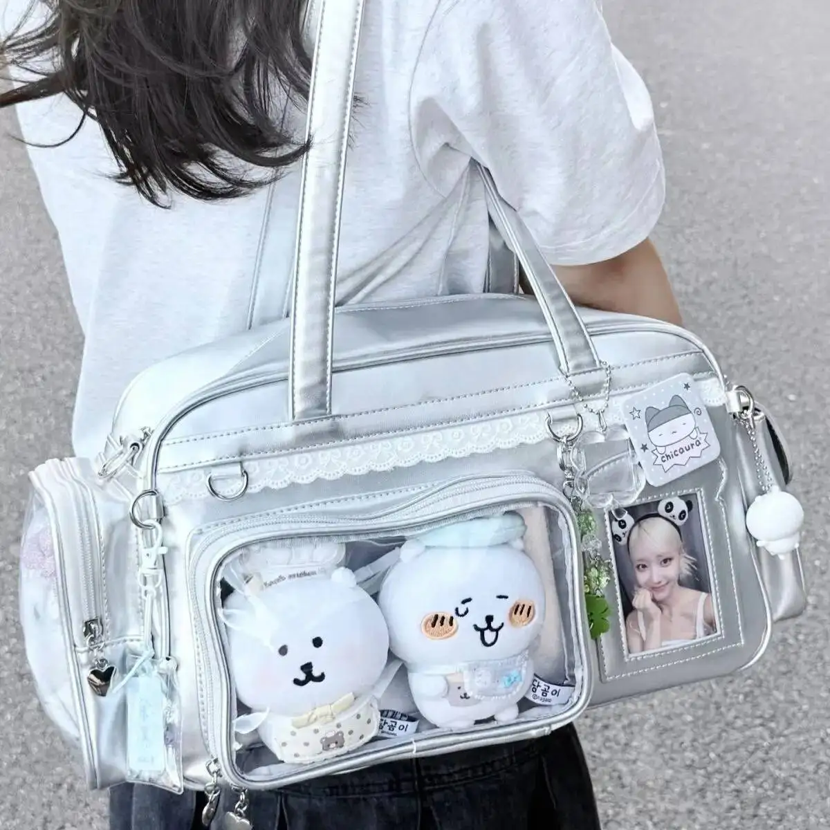 Y2K New Concert Ita Bag JK Large Capacity Shoulder Bag Cute Girl Transparent Backpack Exhibition DIY Badge Display Crossbody Bag