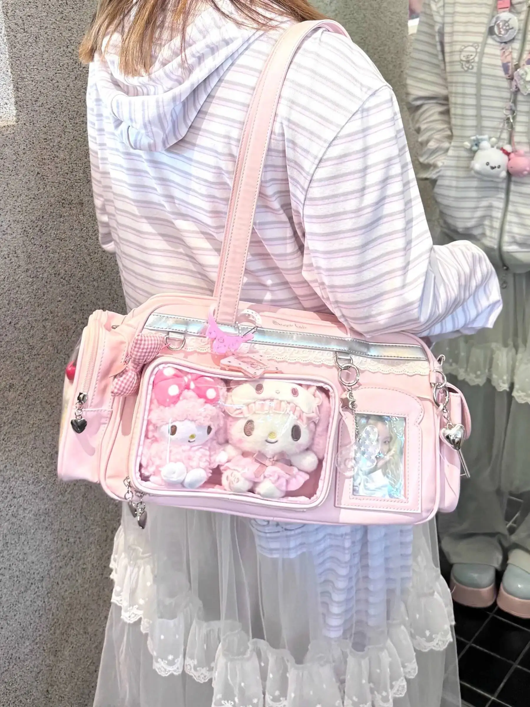 Y2K New Concert Ita Bag JK Large Capacity Shoulder Bag Cute Girl Transparent Backpack Exhibition DIY Badge Display Crossbody Bag
